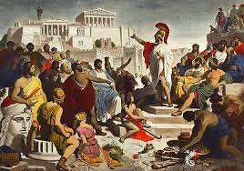 Military leader speaking to citizens in Ancient Rome 